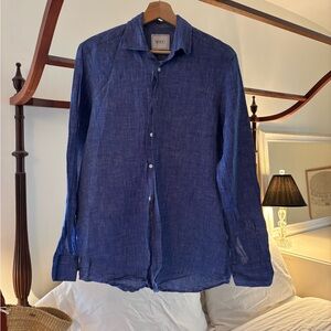 WNU Women's Blue Button-Down Shirt and shorts linen set